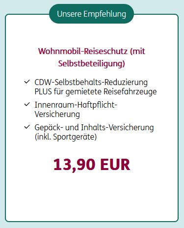 Wohnmobil-Reiseschutz inklusive CDW für 13.90