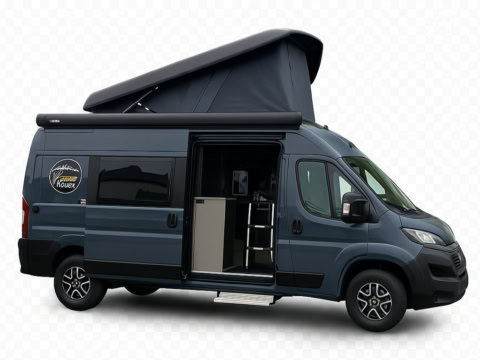 Seitenansicht Campervan mit CamperNauten-Aufkleber